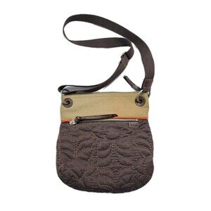 Fossil Key Per Crossbody Quilted Shoulder Bag Purse Brown Hobo Satchel Canvas